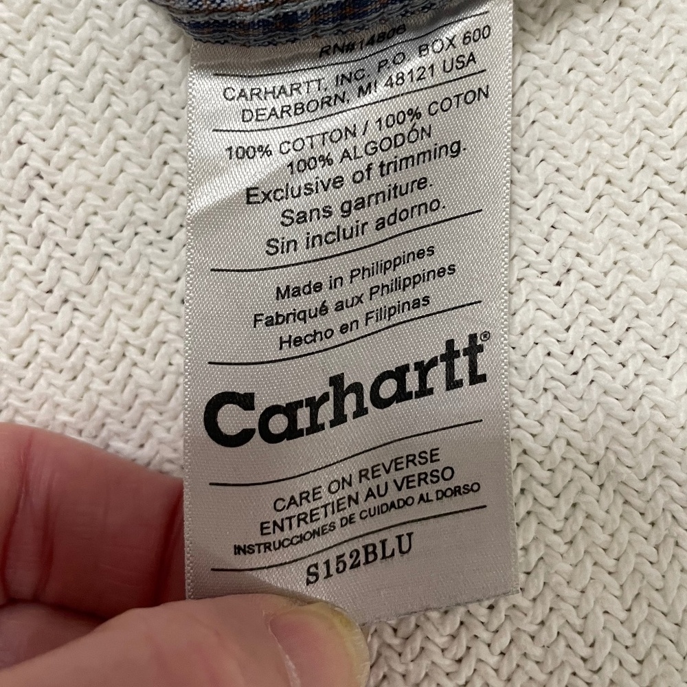 Carhartt Blue Orange Plaid Button Down Long Sleeve Shirt EUC XXL 100% Cotton men - Picture 11 of 11